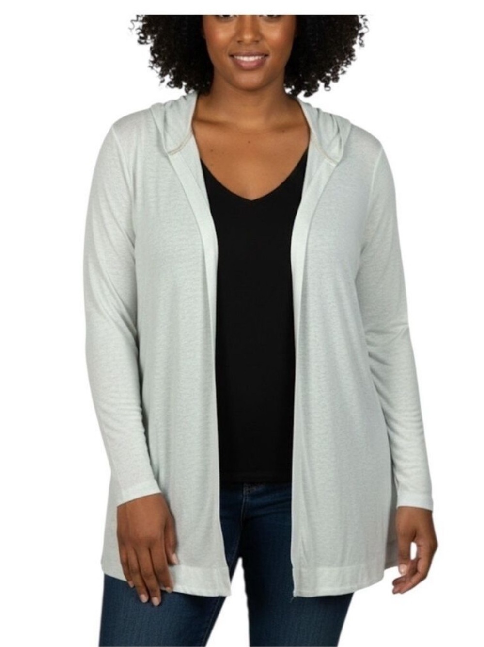 Sigrid Olsen Linen Blend Open Front Hooded Cardigan 1X White Coastal Grandma